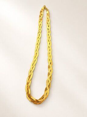 Gold Plated Braided Chain Necklace Stainless Steel Multi-Strand NWT